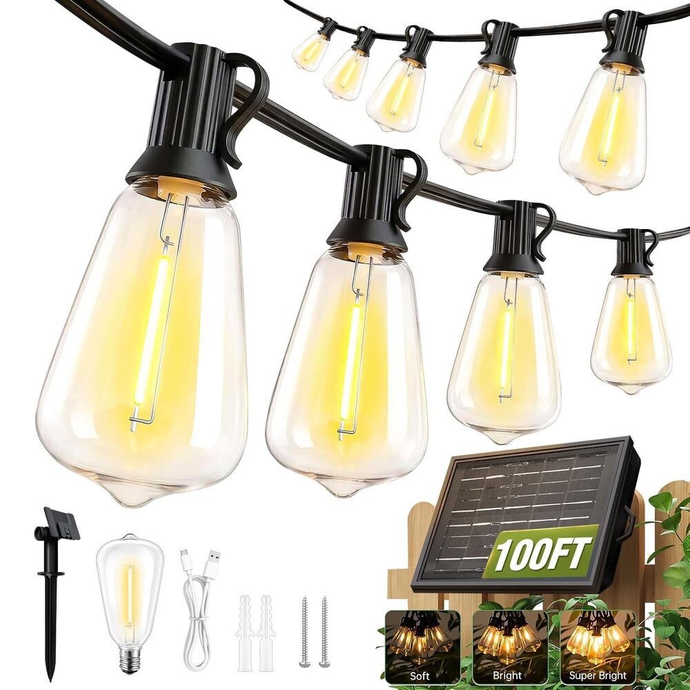 100FT Solar String Lights Outdoor Waterproof with Remote & Timer, LED